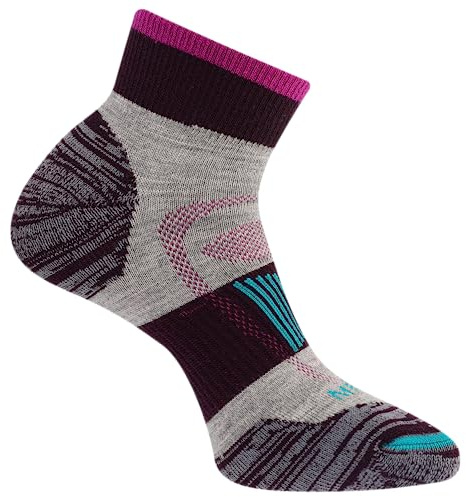 Merrell Vadderade strumpor i ull för vandring, 1 par, ventilerande vandringsstrumpor med fotvalvsstöd, Vinröd, Small-Medium