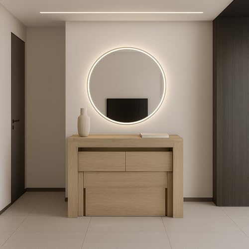 VE.CA – Kit Karen – Consola extensible con 2 bancos – de aluminio – Dimensiones: 90 x 77 x 51,5 a 300 cm – Color: Olmo – Decoración de casa – Fabricado en Italia
