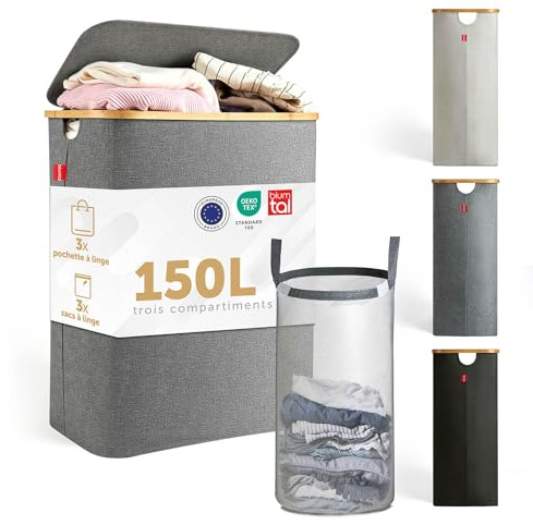 Blumtal Wäschekorb 3 Fächer 150L grau