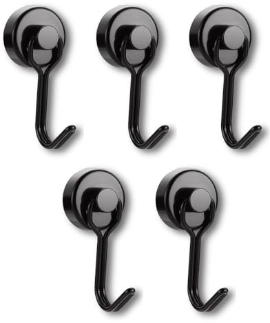 Ronoza 5 Stück Magnethaken Extra Stark,Neodym Magnete Haken 16MM,Magnetische Haken Max Tragfähigkeit 15KG Geeignet für Grill,Küche, Gadgets, Schließfächer, Büro, Kühlschränke (Schwarz)