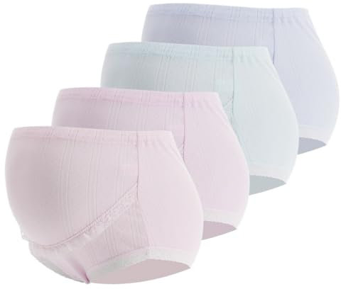 AOOPOO Schwangerschaft Slip Unterwäsche Damen Baumwolle Atmungsaktiv Umstandsslip Hohe Taillen Unterhose Bauch Unterstützung Einstellbare Höschen Schlüpfer Panty 4er Pack - XS-3XL