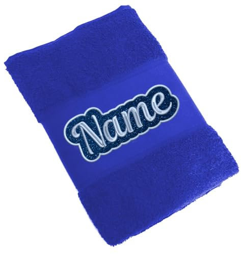 Elefantasie Besticktes Handtuch Badehandtuch aus 100% Baumwolle mit Glitzer und Name personalisiert Bestickt Blau 50x100cm