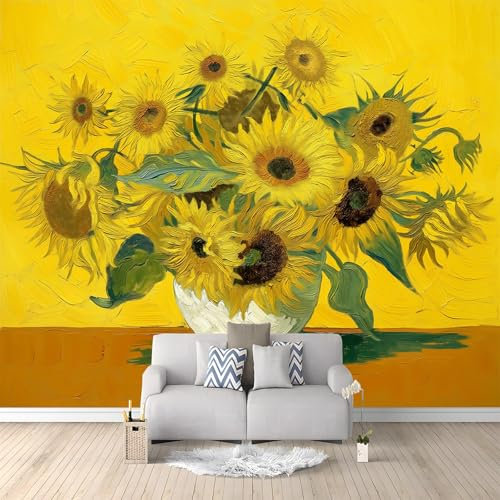 Papel de Pared no Tejido Papel Pintado Flores En La Mesa De La Planta Papel Pintado Pared 250 x 175 cm Fotomurales Amarillo aptos para habitaciones y dormitorios infantiles