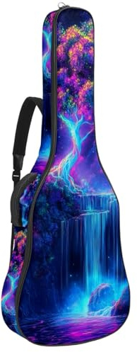 KengjuTesu 109,9 cm (43 Zoll) Akustikgitarre weicher Koffer mit Rucksackgurt und 2 Taschen, bunte Bäume und Wasserfälle, keine Polsterung, Rucksack, wasserdicht, Oxford-Stoff, Bassgitarre, Gigbag für