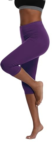 North Bund Leggings Donne Capri 3/4 Leggings Pantaloni Elastici opachi Capri per Yoga, Palestra, Outdoor, Fitness e Uso casalingo Viola S-M
