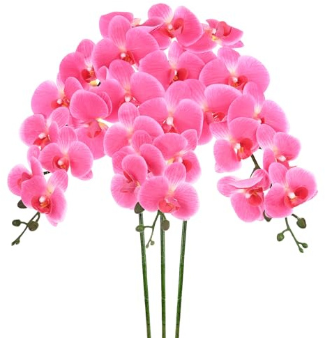 M METERXITY 3-Pack Fiori Di Orchidea Artificiali 9 Grandi Petali 37 Pollici Finti Bouquet Di Seta Phalaenopsis Effetto Reale Rosa Rosso Fiori Natale/Feste/Giardino Ufficio