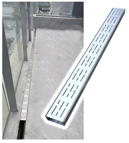 Kit di scarico a canale sottile, in acciaio inox, a basso profilo, grondaie e griglie fognarie per gazebo, patio, cortile, balcone