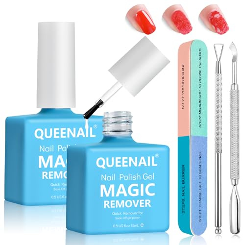 2x15ml Nagellackentferner,Magic Nagellackentferner,Effektiver Gelnägel Entferner Kit,Hautschieber und Nagelschaber,Die Nageloberfläche polieren,Entfernt Schnell und Einfach Gellack
