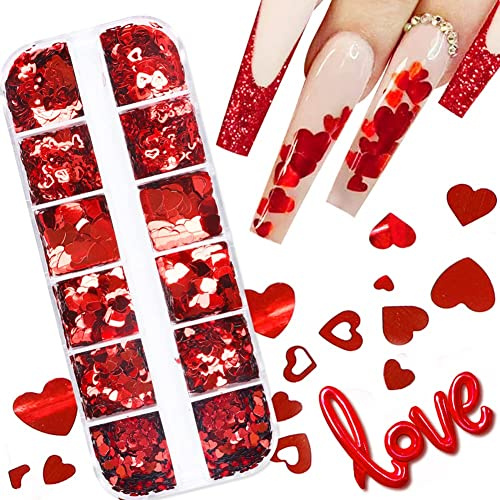 Paillettes Nail Art en Forme de Cœur pour la Saint Valentin, Paillettes holographiques 3D, Sequin pour Ongles, Stickers Ongles, Deco Ongle Nail Art pour Femmes Filles DIY Loisirs Creatifs Cadeaux (B)