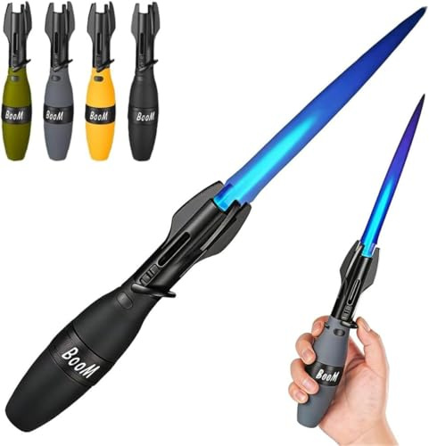 Creative Rocket Fidget Lighter, Windproof Blue Flame Torch Lighter with Safety Lock and Adjustable Blue Flame, Cool Rotation Lighters with Refillable Butane Lighters for Men BBQ Camping (Black)