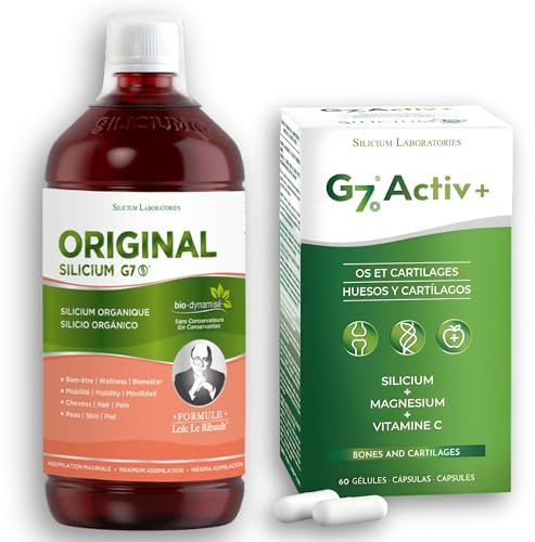 Silicium G7 Lote Suplemento Vegano: G7 Original + G7 Activ - Silicio para Articulaciones, Huesos y Piel con Vitamina C y Magnesio - 1 Litro + 60 Cápsulas