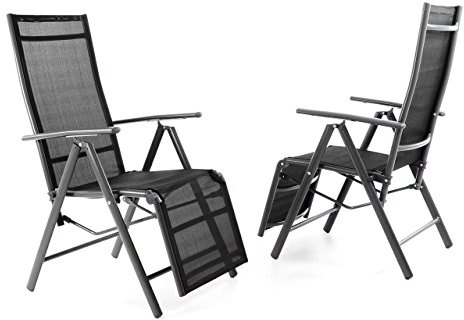 Nexos Alu Liegestuhl Klappstuhl mit Fußstütze 2er Set, 112x55x60 cm