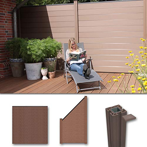 WPC/BPC Sichtschutzzaun terrabraun 8 Zäune, 1 Schrägelement inkl. 10 Pfosten Sichtschutz Gartenzaun