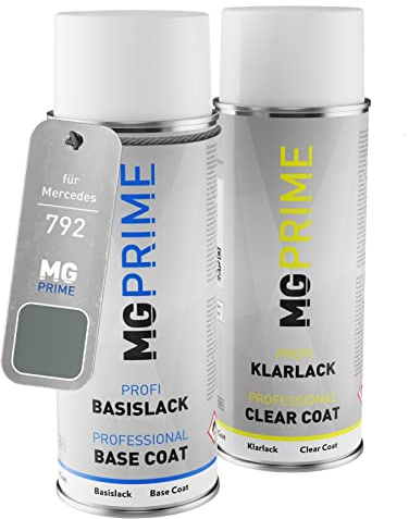 MG PRIME Billack Spray can set för Mercedes 792/9792 Palladiumsilber Metallic/Palladium Silver Metallic Base coat klarlack spray can 400ml
