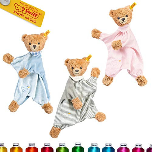 LALALO Steiff Hund Schmusetuch Bestickt mit Namen für Baby & Kinder personalisiert, Kuscheltuch, 30 cm, Junge (Blau)