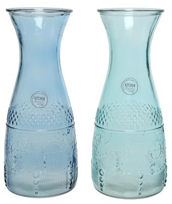 Kaemingk Weinkaraffe Wasserkaraffe 1l blau 1 Stück sortiert - Dekanter für Wein - Saftkaraffe mit Relief - Glaskrug Glaskaraffe - Karaffe Wasser, Saft, Limonade - Wasserkrug Wasserkanne Tischdeko