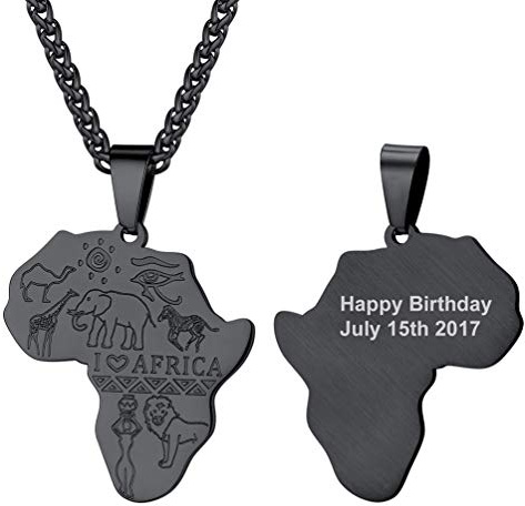 PROSTEEL Herren afrikanische Halskette personalisiert Afrika Landkarte Anhänger mit 55+5cm Weizenkette schwarz Edelstahl Tieren und I ♡ Africa Muster Hip Hop Modeschmuck für Männer Jungen