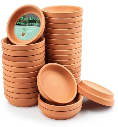 vensovo 32er-Pack 7,6 cm Mini-Terrakotta-Untersetzer für 5,1-7,6 cm Töpfe | Runde Ton-Untersetzer für kleine Blumentöpfe, ideal für Zimmerpflanzen im Innen- und Außenbereich