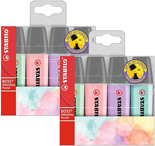 STABILO BOSS ORIGINAL Pastel Textmarker (minzgrün, rosiges Rouge, lila, türkis, 2x 4er Pack)