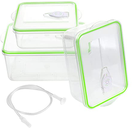 Ultratec Recipiente de envasado al vacío, juego de 3 envases para envasar al vacío y un tubo de vacío, adecuado para muchos dispositivos de envasado al vacío con función externa