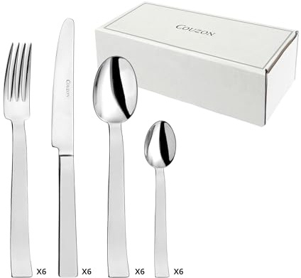 COUZON - Ménagère 24 couverts de table pour 6 personnes - Ato Miroir - Acier inoxydable 18/10, Finition Miroir, Epaisseur 3 mm - Inox