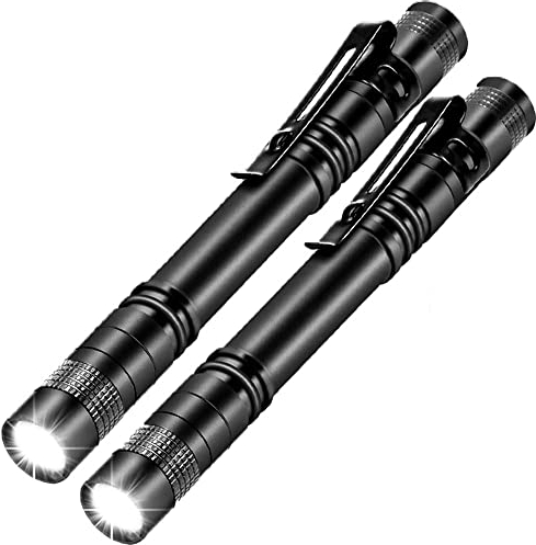 MODOAO 2 Pack LED Pen Light, Flashlights Tactical Penlight with Pen Clip,Aluminum Small AAA Mini Flashlights,Pocket Flashlight for Inspection Work Repair(13.3cm)