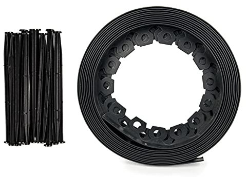 Garden Edging – Flexible Garden Border Edging – Flexible Flower Bed Edging with 20 Pegs (Black, 55 mm x 10 metres)