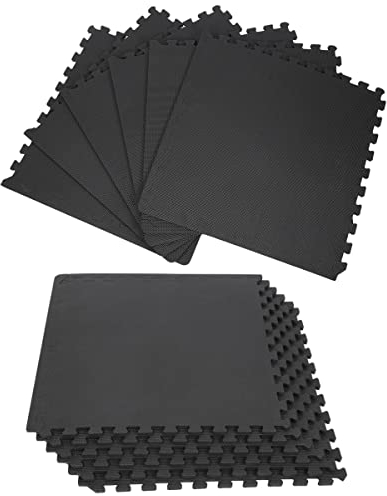 12er-Set 63 × 63 × 1,2 cm Kinder Puzzlematte Eva Schaumstoff Bodenmatten Wasserdicht Spielmatten Krabbelmatte Schutzmatte, Schwarz B