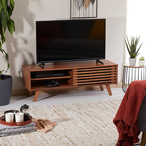 IDIMEX TV Lowboard Sean, schöner Fernsehtisch mit 2 Fächer, praktisches TV Möbel mit Schiebetür, reizendes Sideboard aus massiver Kiefer Kastanienfarben