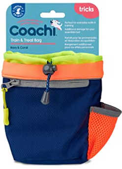 Coachi Train & Treat Bag für Gassigehen & Hundetraining|Marineblau/Corail | Geräumiges Leckerli-Fach, Reißverschlussfach, Kordelverschluss, sichere Befestigung an Gürtel, Hosenbund oder Tasche