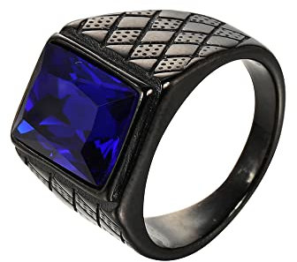 PAMTIER Herren Damen Ringe Rostfreier Stahl Quadratisches Juwel Mode-Persönlichkeit Schmuck Jubiläum Schwarz Überzogenes Dunkelblau Größe 70 (22.3)