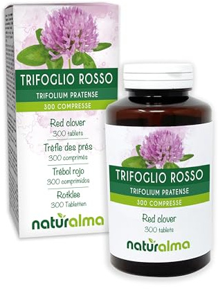 Rödklöver (Trifolium pratense) ört med blommor Naturalma - 150 g - 300 tabletter - Kosttillskott - Naturligt och Veganskt