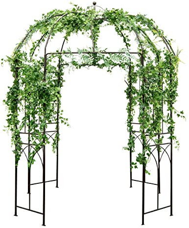 COSTWAY 4-Sided Birdcage Shape Garden Arch, 212x212x258cm Metal Pergola Pavilion Arbor for Rose Vines Climbing Plant, Decoration Trellis Stand Gazebo Arbour for Patio Lawn Wedding