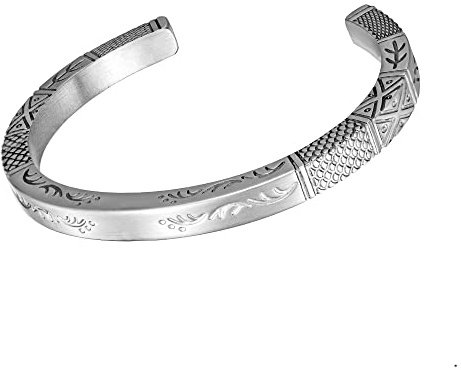 Murtoo Bracciale da Uomo Potere di Poseidone Intagliato con Squame di Pesce, Piantine e Onde Marine Bracciale da Donna e Uomo Moda Greca Fatto a Mano (L)
