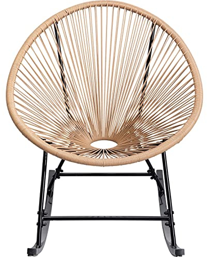 Kare Design Schaukelstuhl Acapulco, Natur, Indoor und Outdoor Stuhl im Retro-Design, Schaukelsessel, Gartenstuhl für Balkon, Garten, Terrasse, Schwarzes Stahlgestell, 85x73x95 cm (HxBxT)