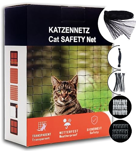 YIBINKI katzennetz Schwarz, Katzennetz für Balkon Haustiernetz,Katzengitter Fenster,Katzenschutznetz für Katzen zur Sicherung von Balkon, Terrassen, Fenstern, Dachluken (3x8 m)