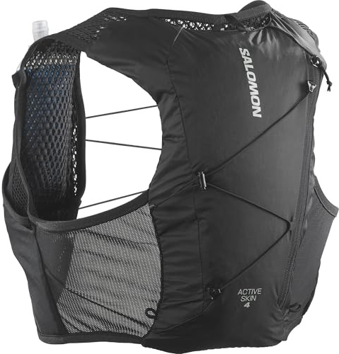 Salomon Active Skin 4 Chaleco de Hidratación Trail Running Senderismo Trail Running Senderismo MTB Unisexo con frascos de hidratación incluidos, Hidratación Sencilla, Ajuste preciso, Negro, XS