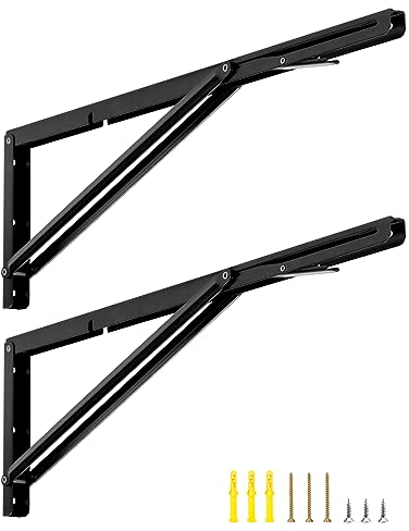 QWORK® 2 Pezzi 600mm Staffe Pieghevoli Pesanti - Ferro Nero- per Tavolo a Muro e Mensola a Muro, Carico Massimo 150 kg