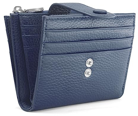 REETEE Klein Damen Geldbeutel Leder Portemonnaie RFID Schutz Geldbörse, Portmonee Mit 13 Kreditkartenetui für Frauen und Herren, Kleine Brieftasche Mit Münzfach (Dunkelblau)