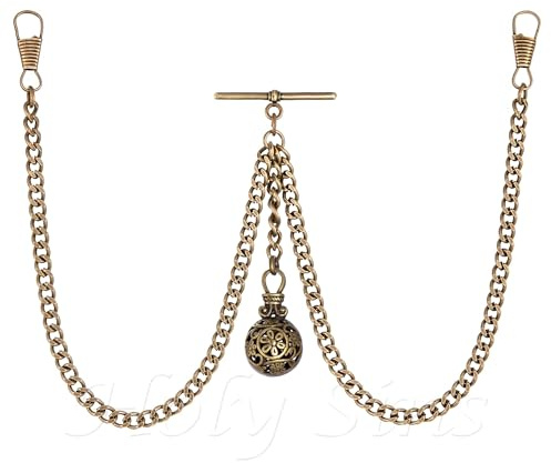 Holy Sins Jewellery Made in The UK Bronze Colour Double Albert Pocket Watch Chain with Hollow Pendant (8)