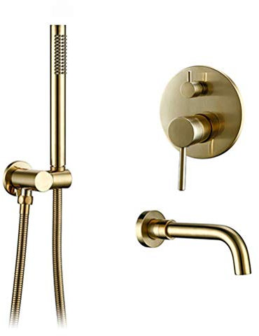 Duschsystem, Messing-Gold-Duscharmatur-Set, Kopfbrause-Mischbatterie, schwenkbarer Auslauf, Badewannenarmatur, Wandmontage-Duscharm-Kombinationsset, Duschset aus gebürstetem Gold