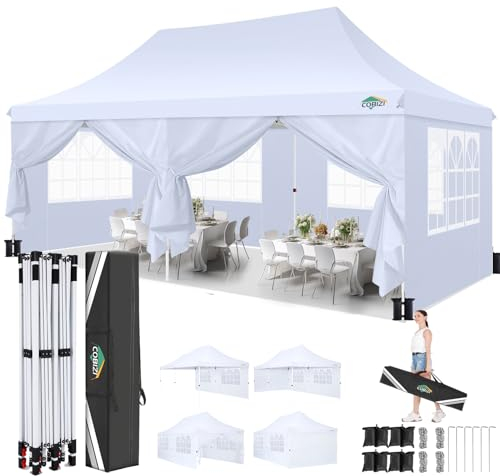 COBIZI Tonnelle 3x6 avec Barre de Verrouillage Améliorée, Barnum Pliant 3x6 imperméable UPF 50+, Tonnelle Pliante pour Mariage, Marché, Jardin, Fête, 3 Hauteurs Réglables,6 Parois Latérales