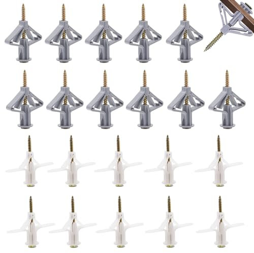 XoeLLe Plasterboard Wall Plugs Set 100 Pcs Screws Plasterboard Plugs Expansion Wall Butterfly Expansion Tube Heavy Duty Plaster Walls Fixings Plasterboard Cavity Wall for TV Wall Brackets