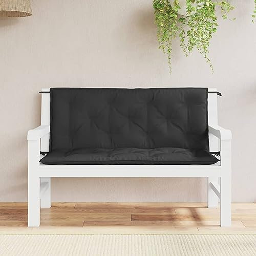 Gecheer Auflage für Hollywoodschaukel Gartenschaukel Sitzkissen Rückenkissen Sitzpolster Polster Kissen Bankkissen Schwarz 120cm Stoff