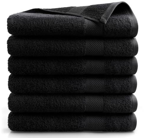 DoubleDry Große Handtücher Set 6-70 X 140cm, Flauschige Badehandtücher, Duschhandtücher aus 100% Baumwolle (Oeko-TEX MIG Certified)- 500 g/m², Große Handtücher für Bad und Dusche - Schwarz