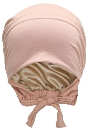ZLYC Satinfodrad hijab keps för kvinnor knyt tillbaka hijab underkeps inre undersjal hatt, Solid rosa, one size