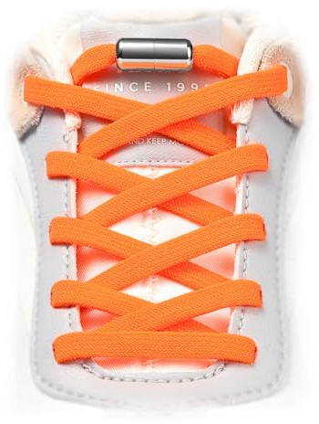 Handshop 2 Pares Cordones Elásticos de Zapatos para Niños y Adultos, Cordones Sin Atar para Zapatillas de Correr, Zapatillas Deportivas Naranja Neón 125cm