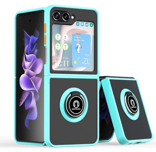 GOKEN Cover per Samsung Galaxy Z Flip 6, Case Custodia Antiurto con Bordo in Silicone TPU Morbido, Retro in PC Rigido Semi-Trasparente Grigio Opaco, con Anello di Supporto -Blu