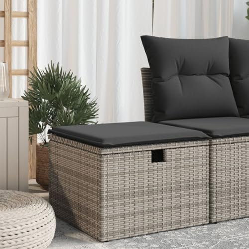 Homgoday Gartenhocker mit Kissen Sitzhocker Fußhocker Sitzhocker Balkon Gartenmöbel Hocker für Terrasse Balkon Garten Grau 55x55x37 cm Poly Rattan