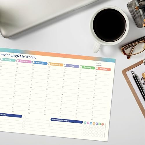 50 Blatt Wochenplaner, A4-Größe, 29,7 x 21 cm, Schreibtischunterlage, Tagesplaner, Aufgabenliste, Gewohnheitstracker, ohne festes Datum, für Familie, Schule, Büro (Deutsch)